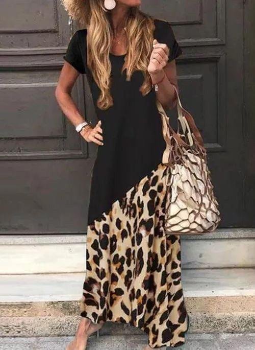 Kadın Leopar Garnili, Turlu Viskon Elbise