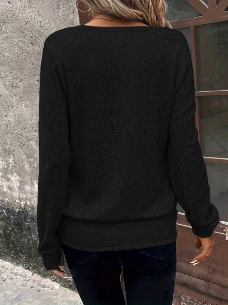 Kadın Uzun Kollu Kruvaze Yaka Kol Ve Etek Ucu Manşet Detay Yumoş Bluz - Görsel 10