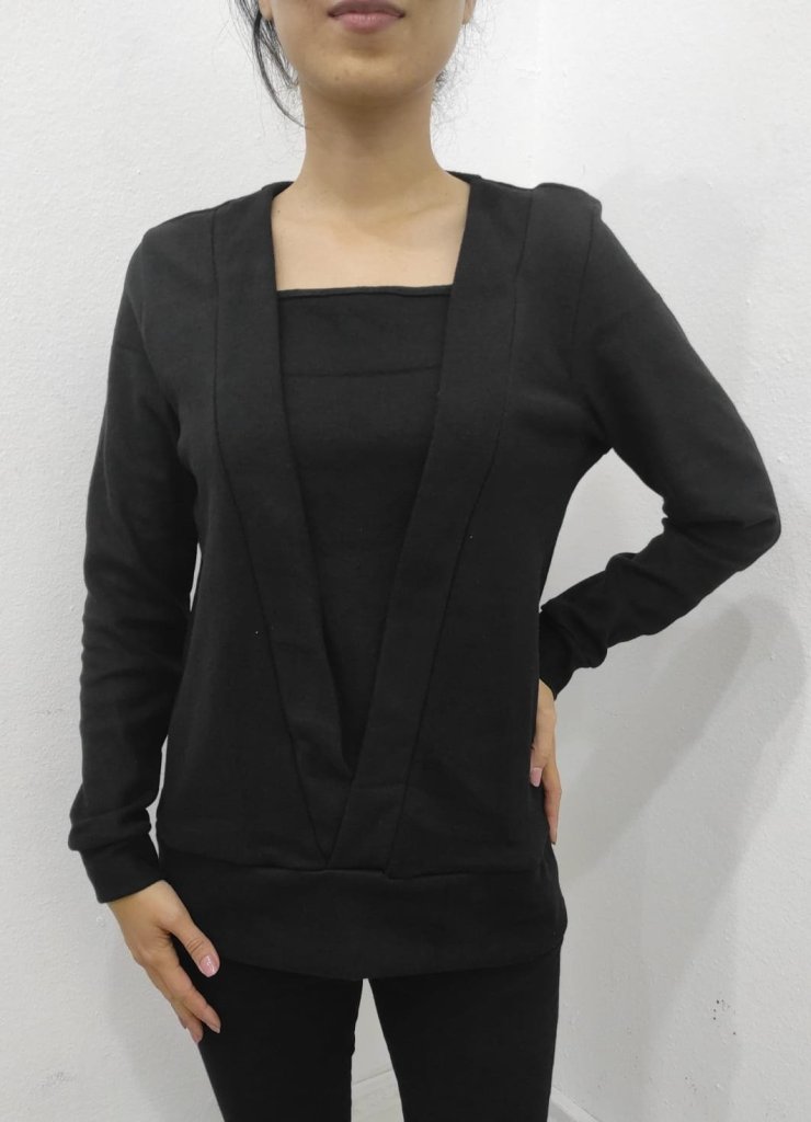 Kadın Uzun Kollu Kruvaze Yaka Kol Ve Etek Ucu Manşet Detay Yumoş Bluz - Görsel 13