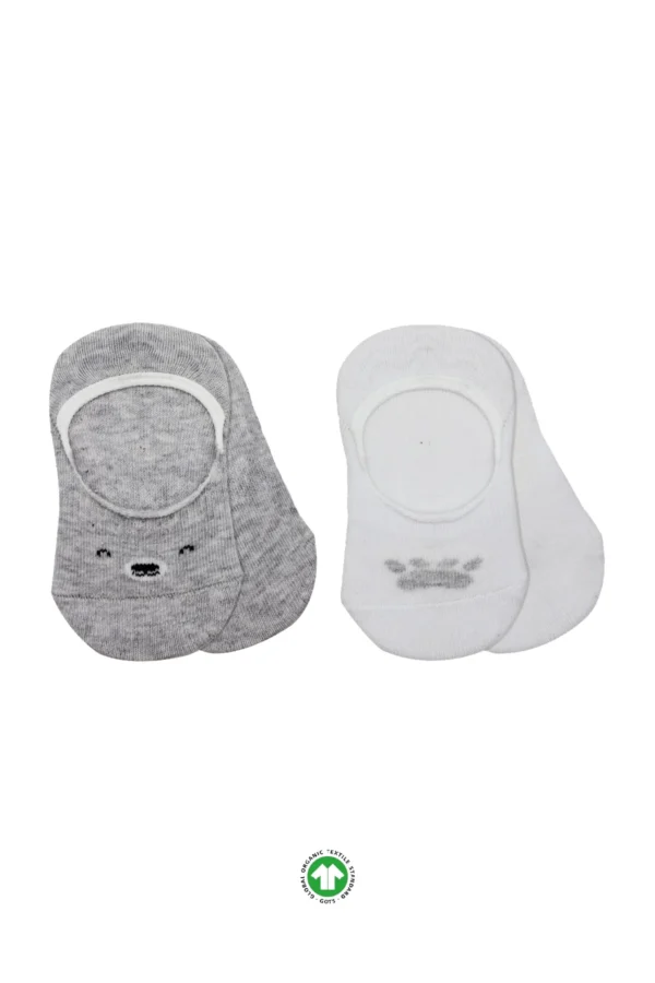 2'li Babet Cute Face Penye Çorap 30103 Gri Beyaz