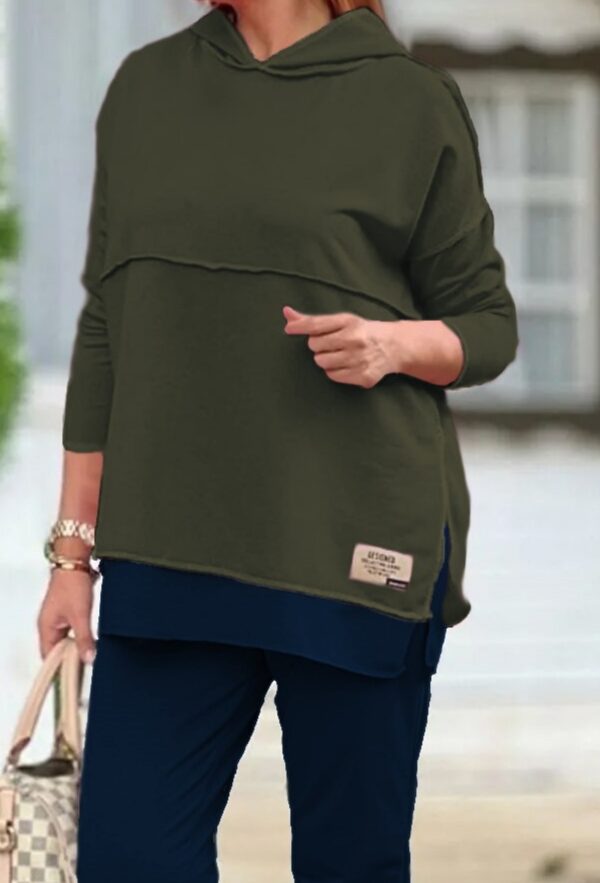 Kadın Yeşil Kapşonlu Etek Ucu Detay Arma Ters Dikiş Gorunumlu Ikili Takım