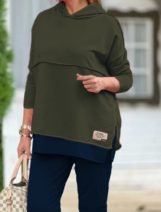 Kadın Haki Kapşonlu Etek Ucu Detay Arma Ters Dikiş Gorunumlu Ikili Takım - Görsel 20