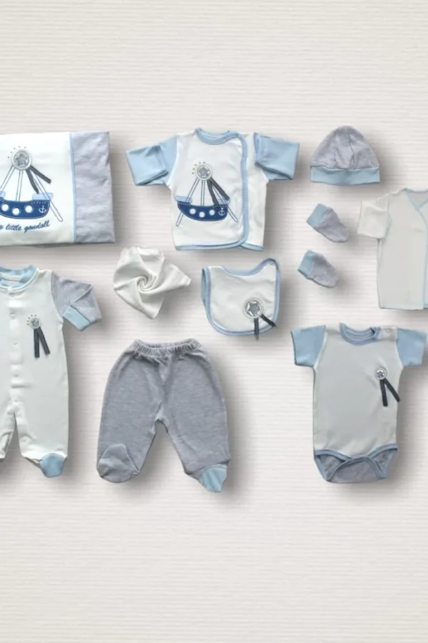 Gondol Gemi Nakışlı  10lu Zıbın Takımı Hastane Çıkışı Mavi