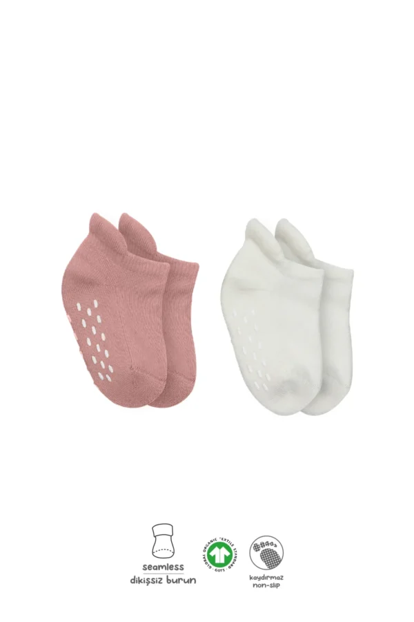2'li Altı Havlu Sneakers Kaymaz Çorap 20501 Ekru Pudra