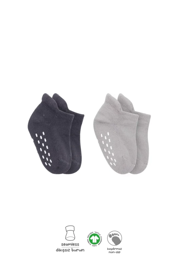 2'li Altı Havlu Sneakers Kaymaz Çorap 20501 Gri-antrasit