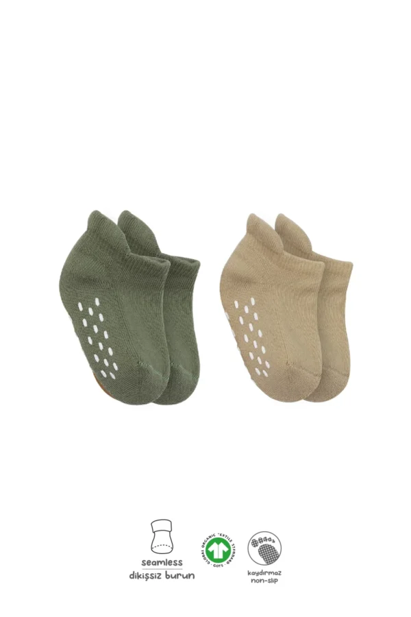 2'li Altı Havlu Sneakers Kaymaz Çorap 20501 Nil Bej