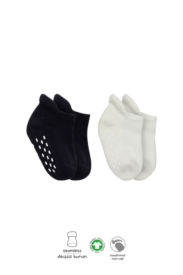 2'li Altı Havlu Sneakers Kaymaz Çorap 20501 Siyah Ekru