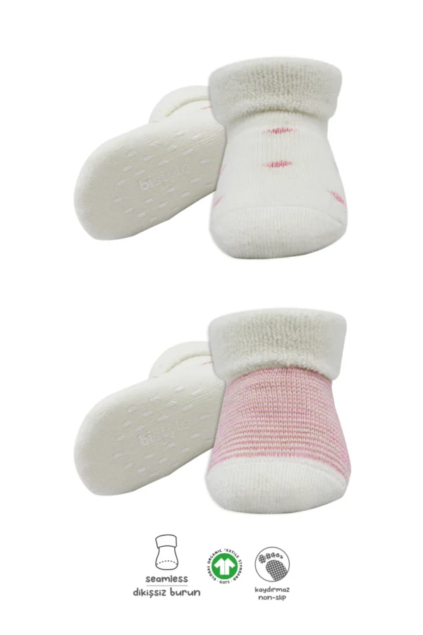 2'li Havlu Soket Kaymaz Çorap 10504 Ekru Pudra