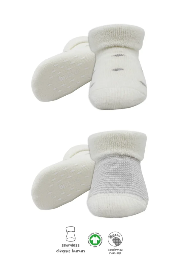 2'li Havlu Soket Kaymaz Çorap 10504 Gri Ekru