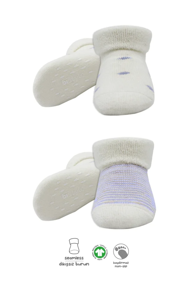 2'li Havlu Soket Kaymaz Çorap 10504 İndigo Ekru