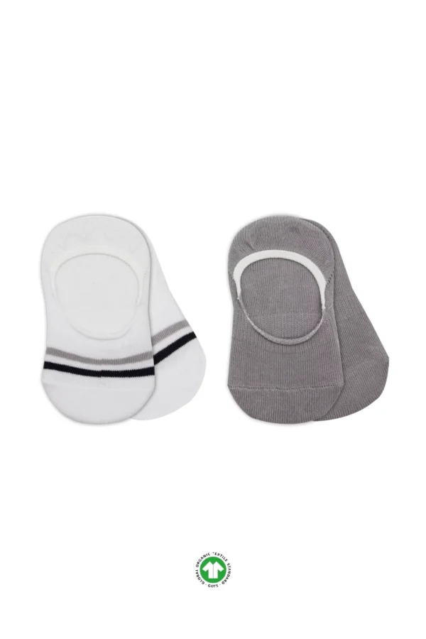 2'li Penye Babet Silikon Çemberli Çorap 30102 Gri Beyaz