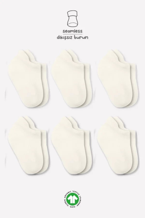 6'lı Basic Penye Sneakers Çorap 20101 Ekru