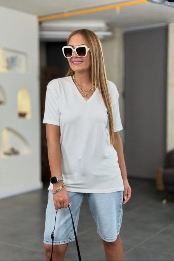 Kadın Kısa Kollu V Yaka Bluz