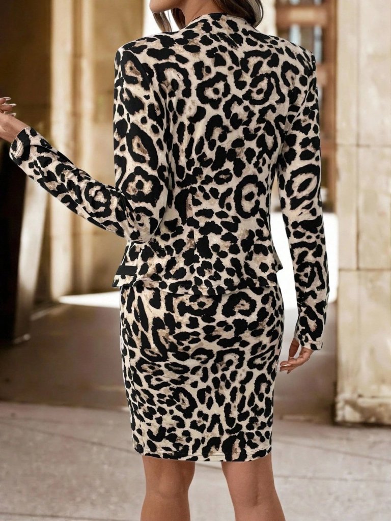 Kadın Uzun Kollu önü Açık Leopar Desen Modal Ceket Ve Etek Ikili Takım - Görsel 5