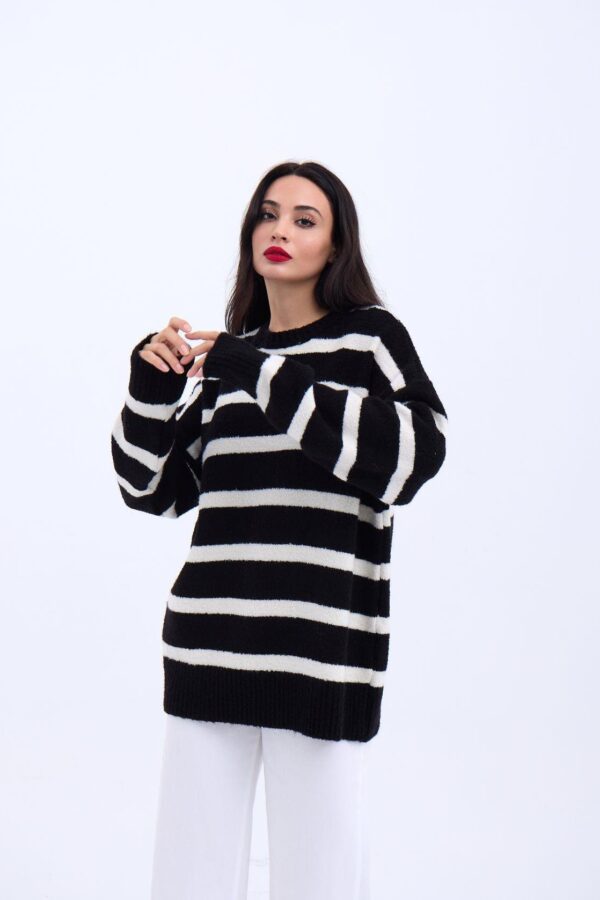 43111 TRİKO ÇİZGİLİ SALAŞ KAZAK-SİYAH-EKRU