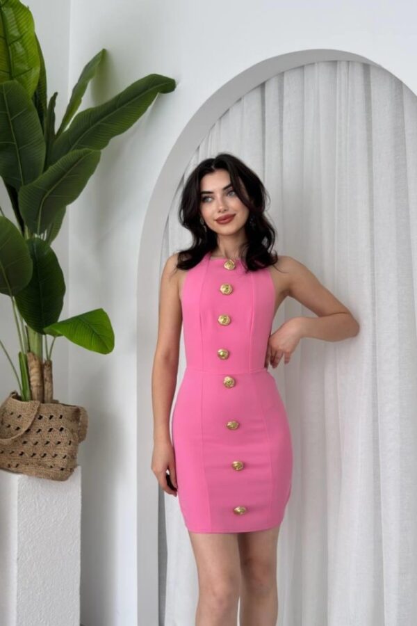 Katalina Gül Düğmeli Elbise