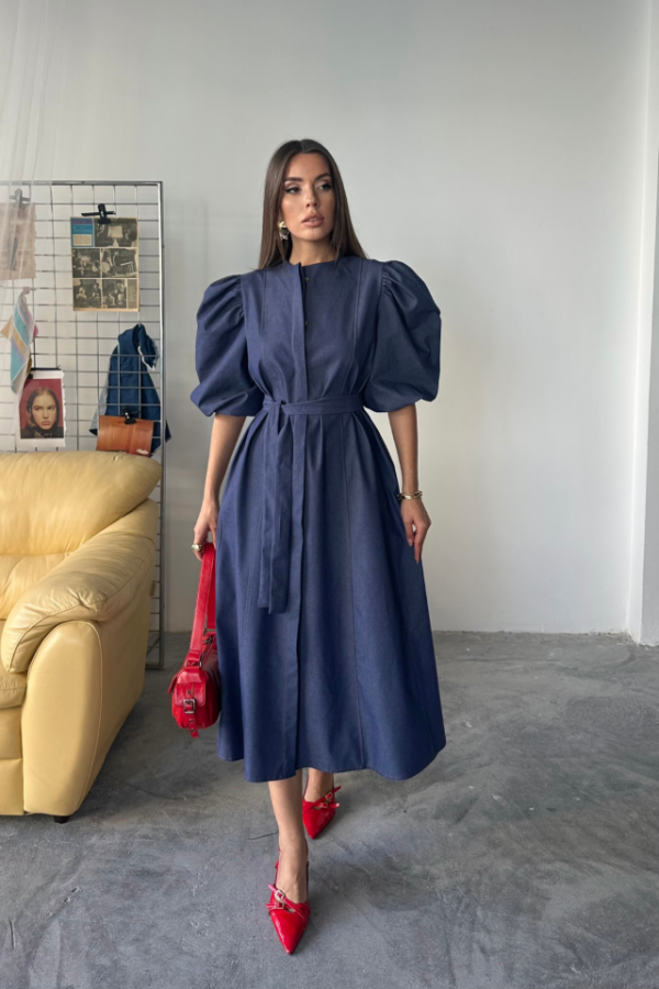 TENCEL KARPUZ KOL ELBİSE - İndigo