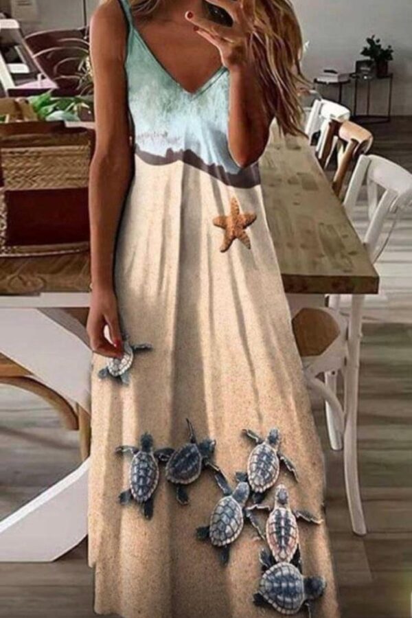 Kadın Süprem Kumaş Dijital Baskılı Askılı Elbise