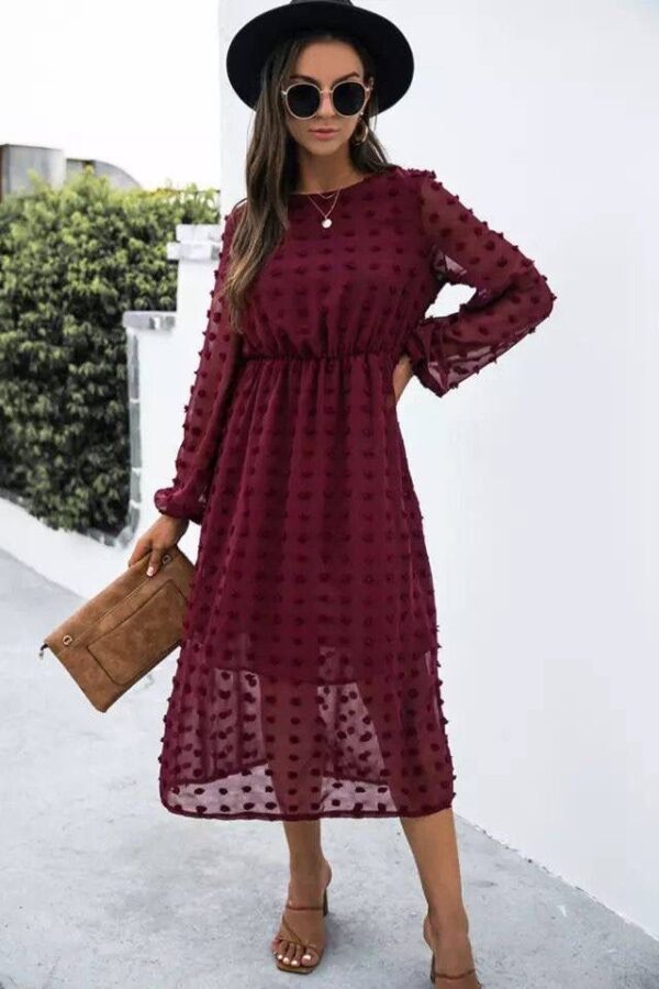 Kadın Uzun Kollu Astar Detay Fırsat ürün Ponpon şifon Elbise