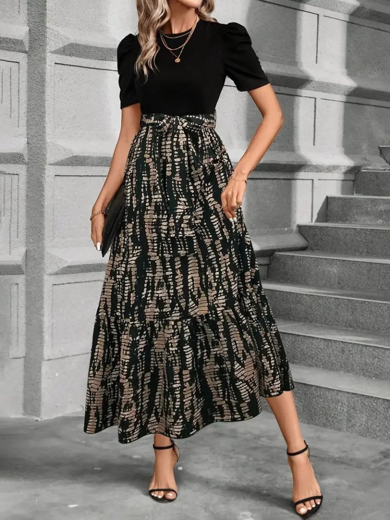 Kadın Kısa Kollu Bisiklet Yaka üst Ithal Krep Alt Süprem Maksi Boy Elbise - Görsel 6