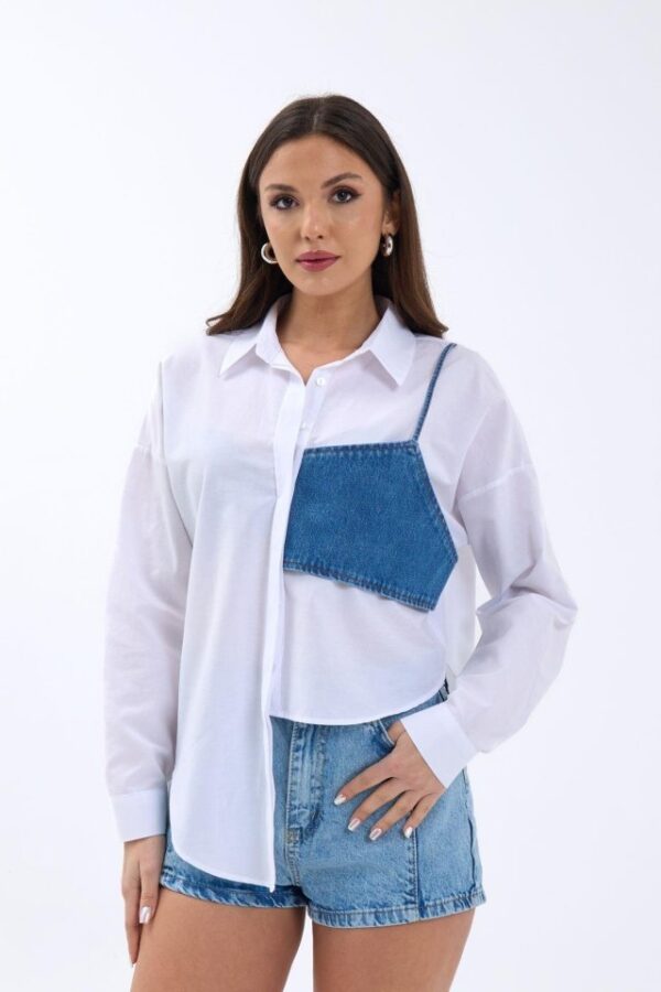 5419 GÖMLEK-MAVİ CEPLİ BEYAZ