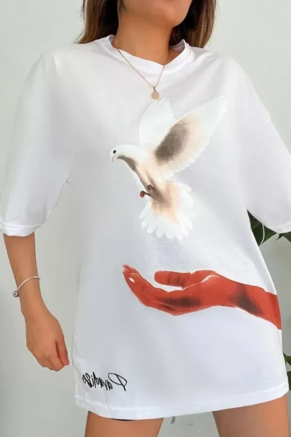 Dijital Baskılı T-Shirt - Beyaz