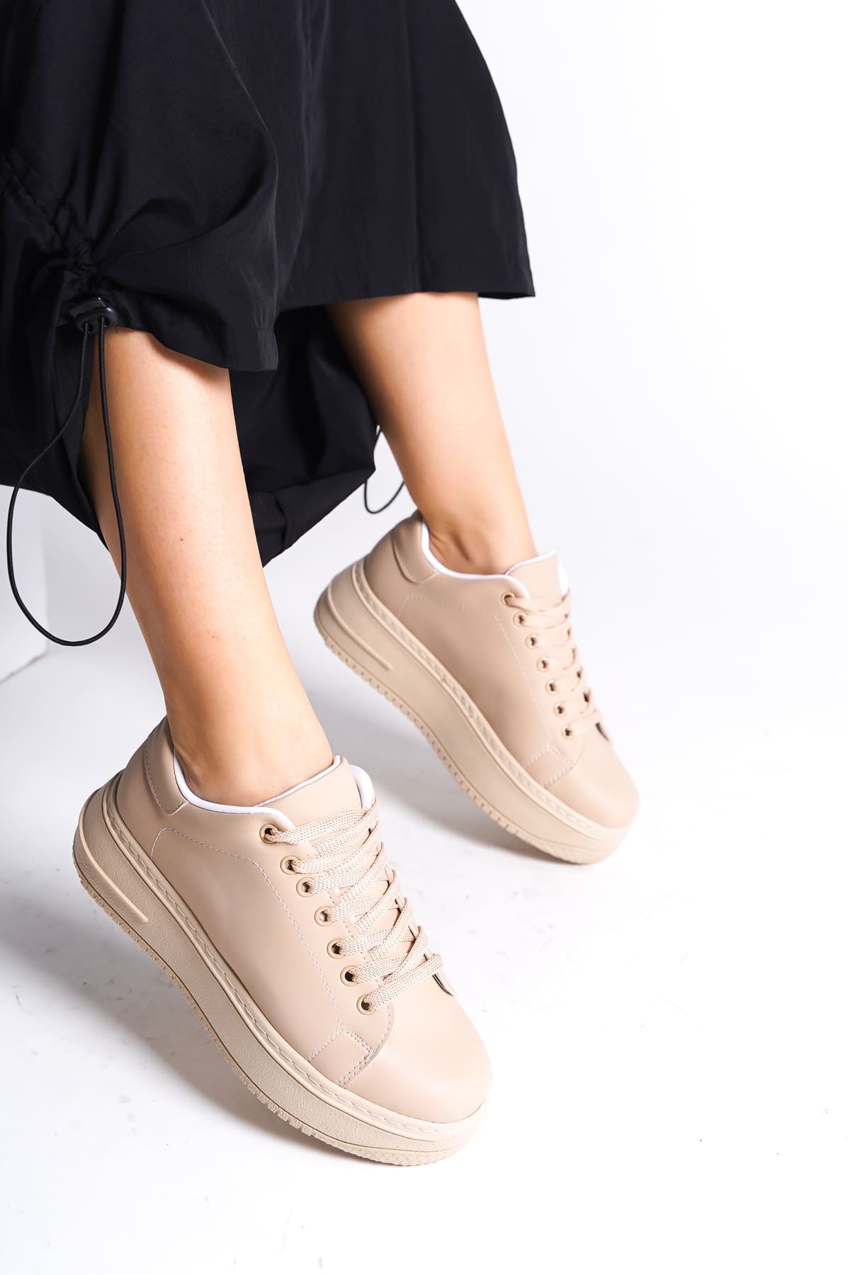 BIANA Bağcıklı Ortopedik Taban Kadın Sneaker Spor Ayakkabı CTT - Ten - Görsel 2