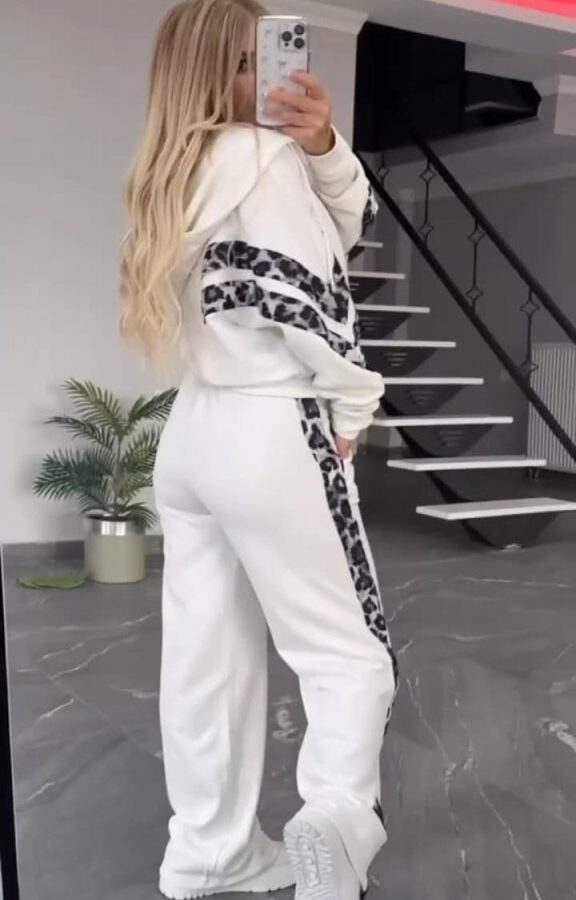 Kadın Uzun Kollu Kapşonlu önü Fermuarlı Leopar Desenli Modal Bluz Ve Pantolon Ikili Takım