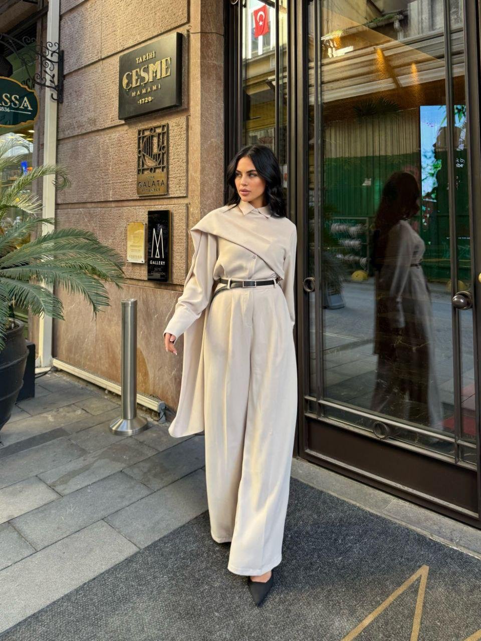 Kadın Uzun Kollu şal Detaylı Bluz Ve Pantolon Kemer Dahil Ikili Takım - Görsel 5