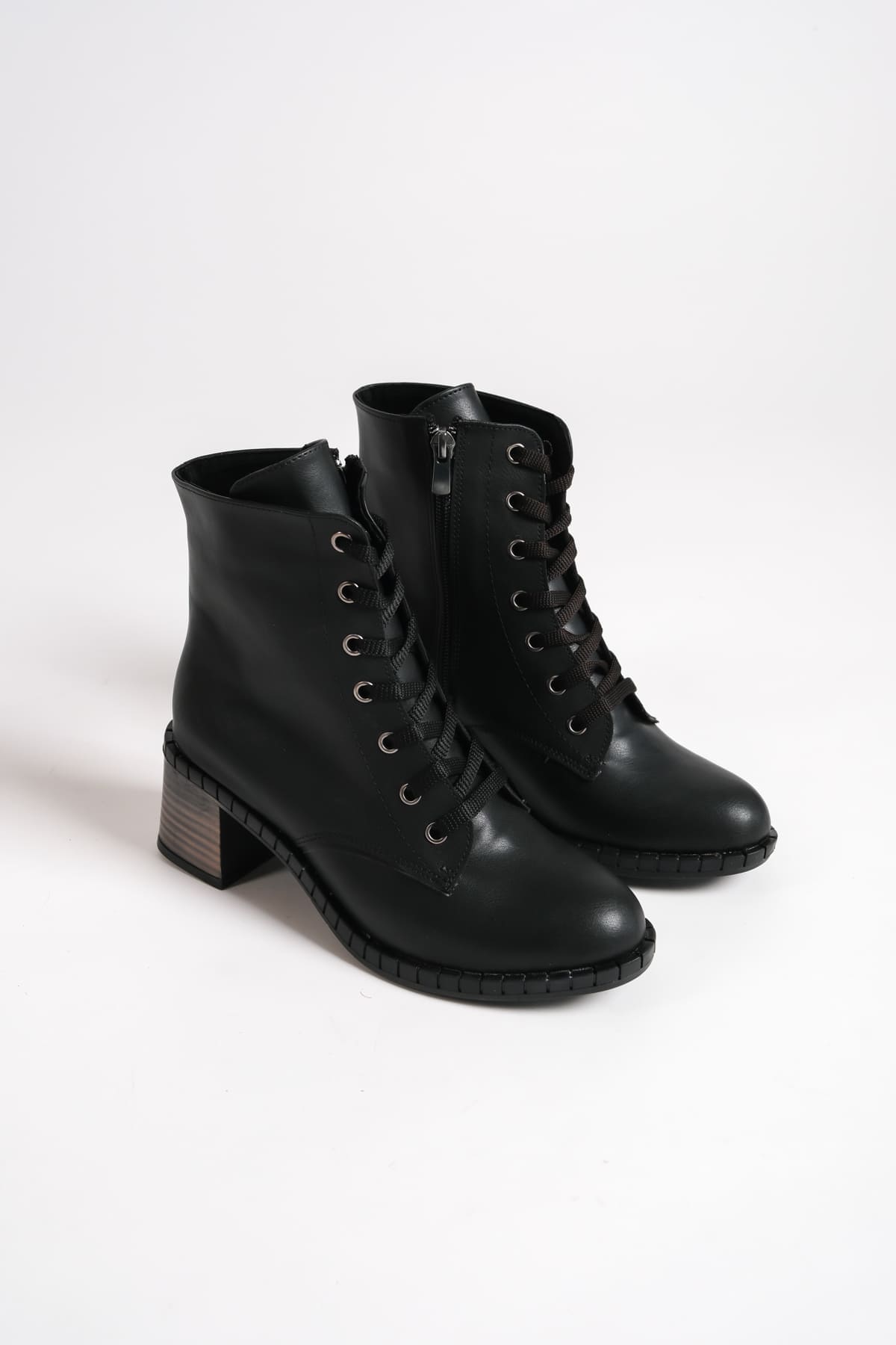 DIANA Bağcıklı Fermuarlı Ortopedik Taban Topuklu Kadın Bot CST - Siyah - Görsel 4