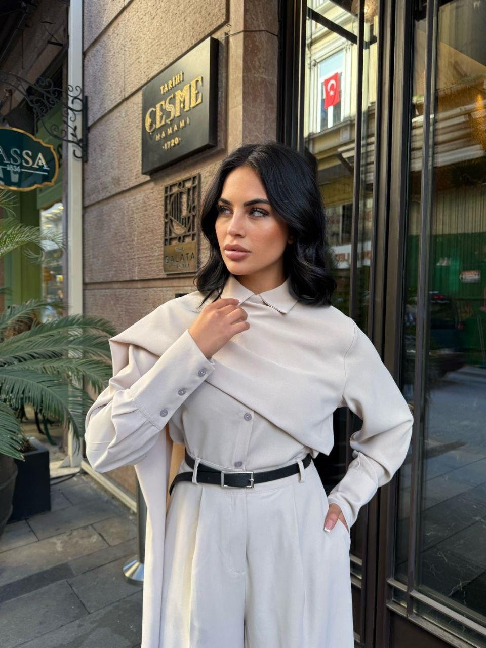 Kadın Uzun Kollu şal Detaylı Bluz Ve Pantolon Kemer Dahil Ikili Takım - Görsel 4