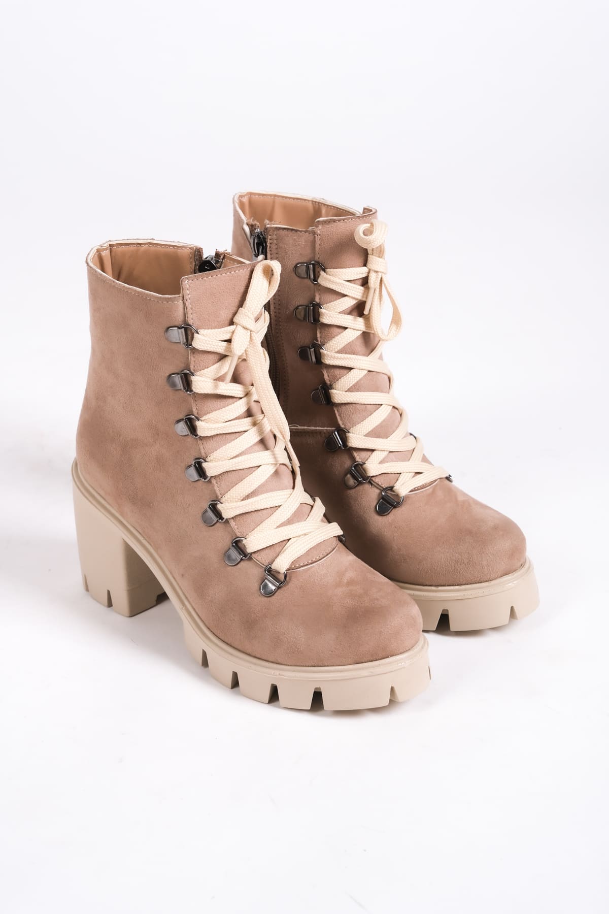 EMMA Bağcıklı Fermuarlı Ortopedik Taban Topuklu Süet Kadın Bot STT - Ten - Görsel 4