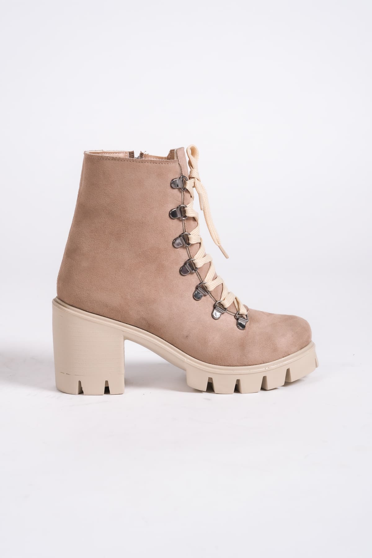 EMMA Bağcıklı Fermuarlı Ortopedik Taban Topuklu Süet Kadın Bot STT - Ten - Görsel 6