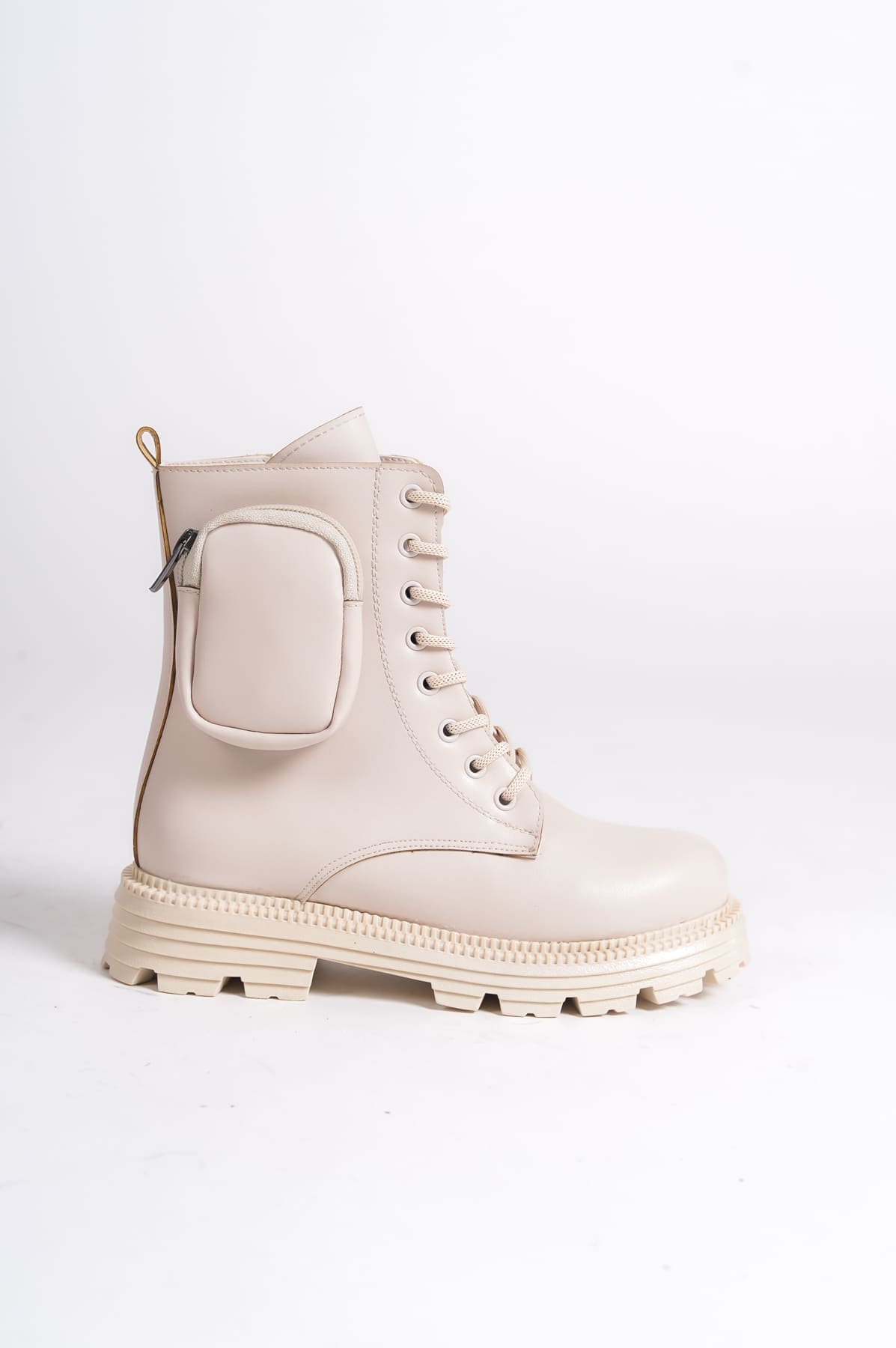 GINA Bağcıklı Fermuarlı Ortopedik Taban Çantalı Kadın Bot CKT - Krem - Görsel 6