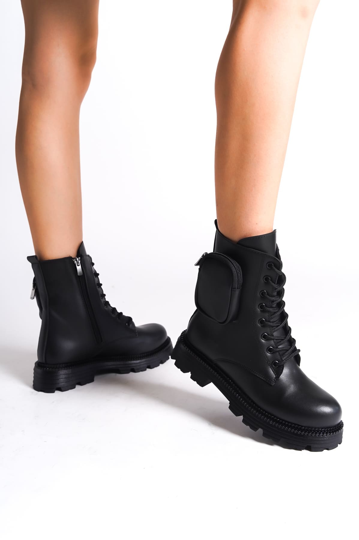 GINA Bağcıklı Fermuarlı Ortopedik Taban Çantalı Kadın Bot CST - Siyah - Görsel 2