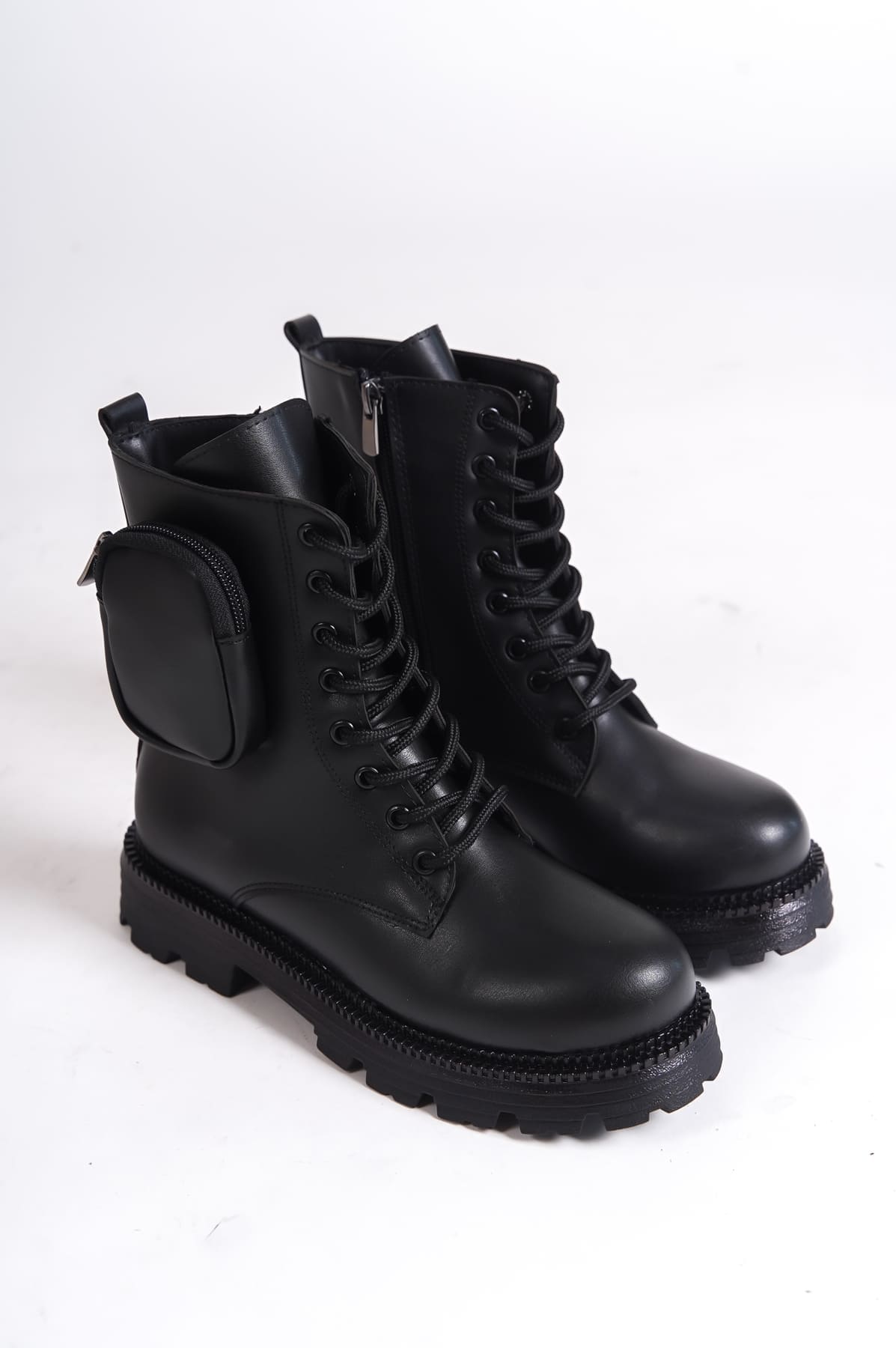 GINA Bağcıklı Fermuarlı Ortopedik Taban Çantalı Kadın Bot CST - Siyah - Görsel 4