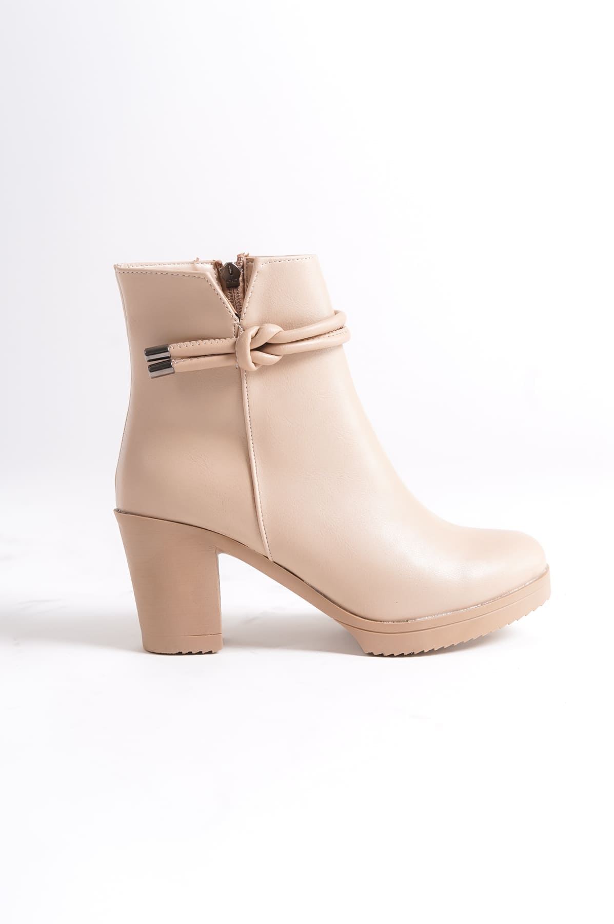 JULY Fermuarlı Ortopedik Taban Topuklu Kadın Bot CTT - Ten - Görsel 6