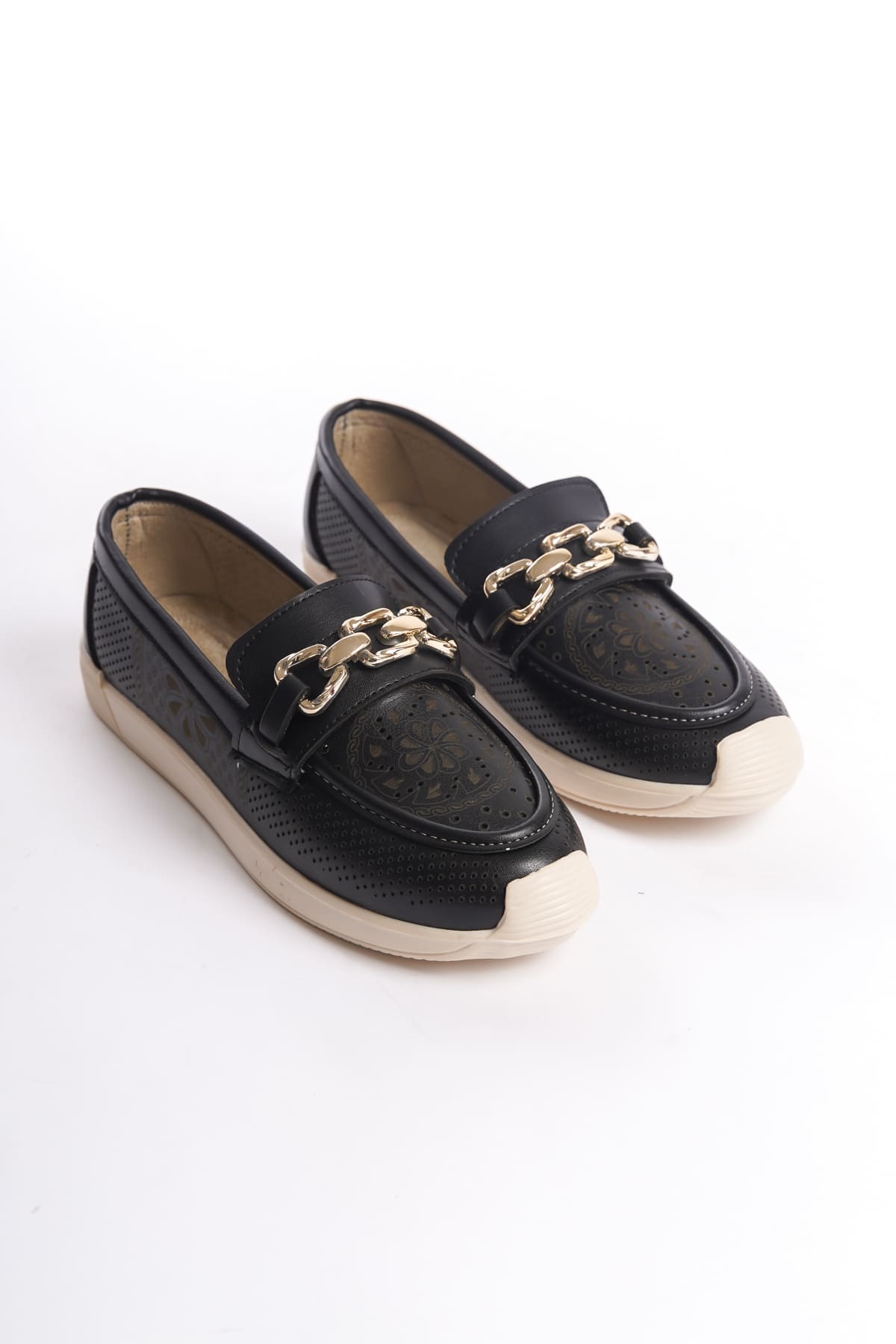 LAYLA Bağcıksız Ortopedik Rahat Taban Çiçek Desenli Kadın Babet Ayakkabı CKT - Siyah - Görsel 4