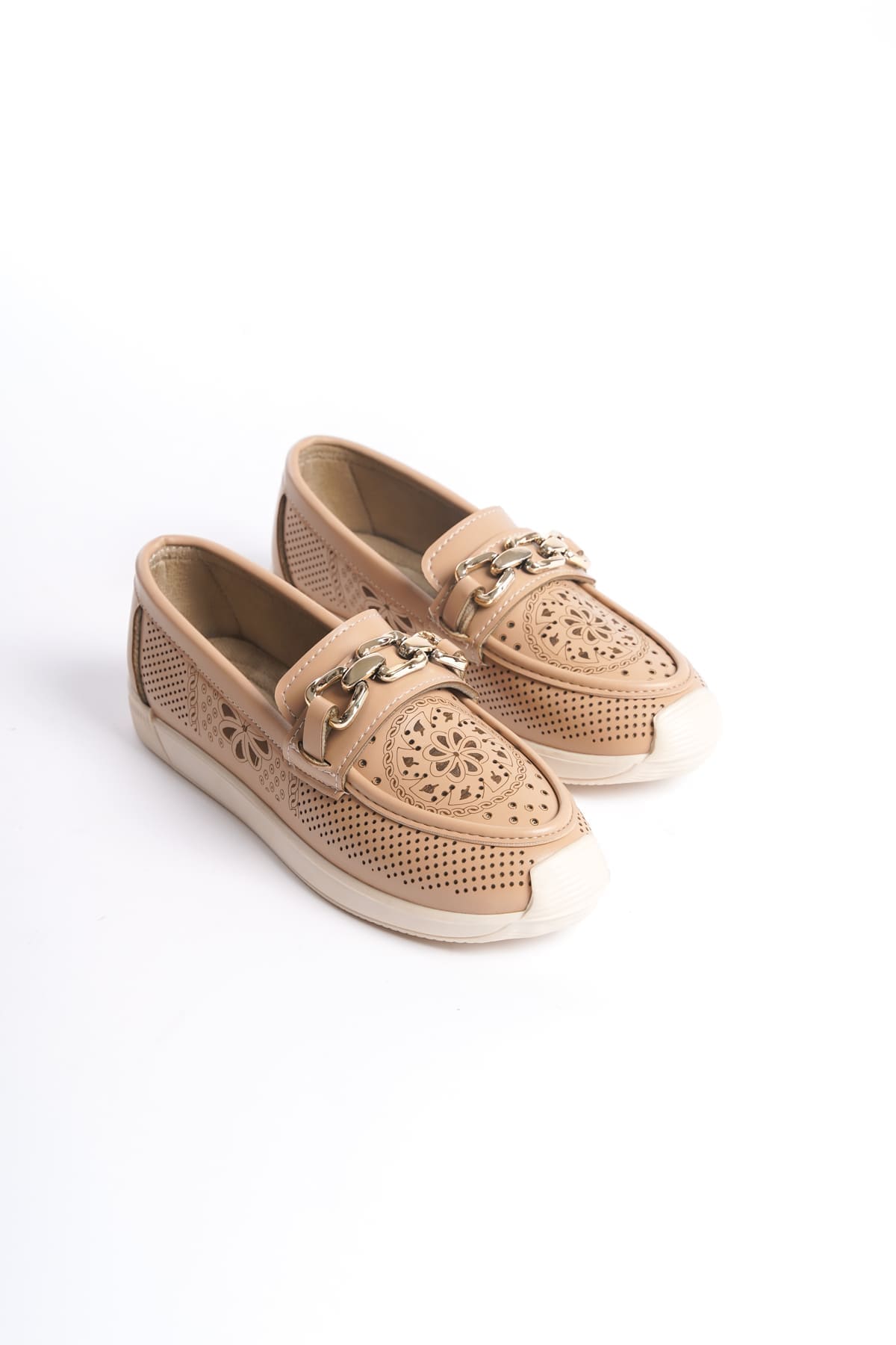 LAYLA Bağcıksız Ortopedik Rahat Taban Çiçek Desenli Kadın Babet Ayakkabı CKT - Ten - Görsel 4