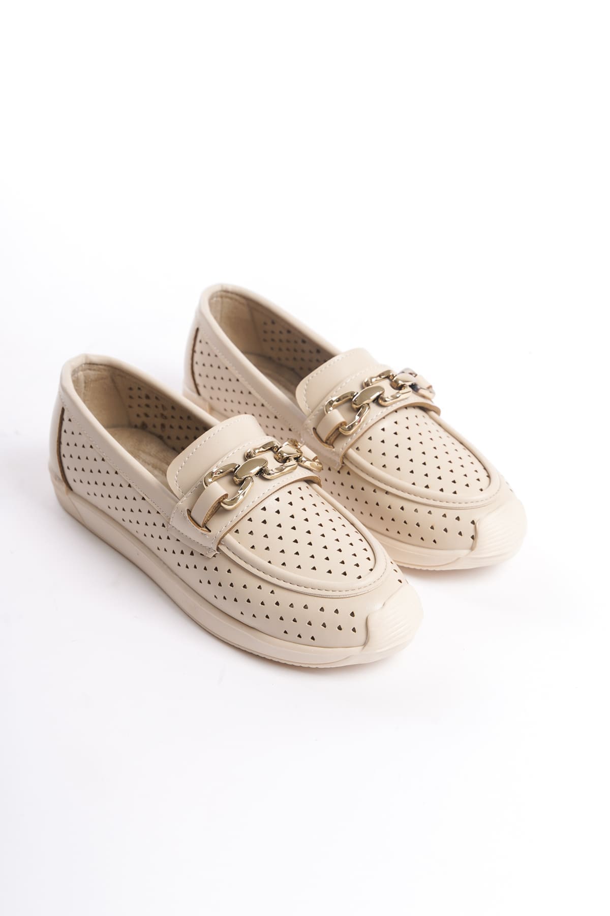 LAYLA Bağcıksız Ortopedik Rahat Taban Kalp Desenli Kadın Babet Ayakkabı CKT - Krem - Görsel 4