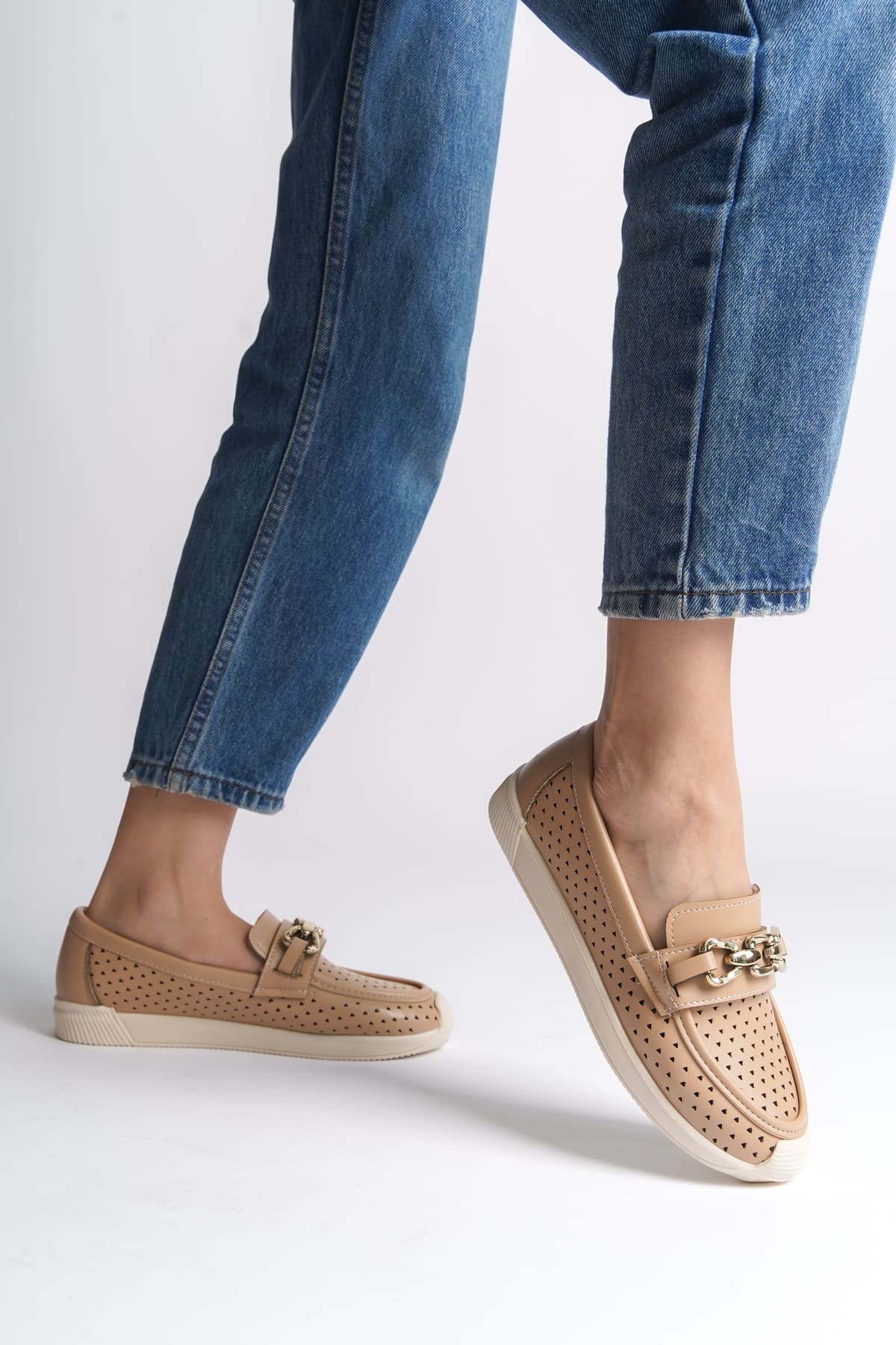 LAYLA Bağcıksız Ortopedik Rahat Taban Kalp Desenli Kadın Babet Ayakkabı CKT - Ten - Görsel 2