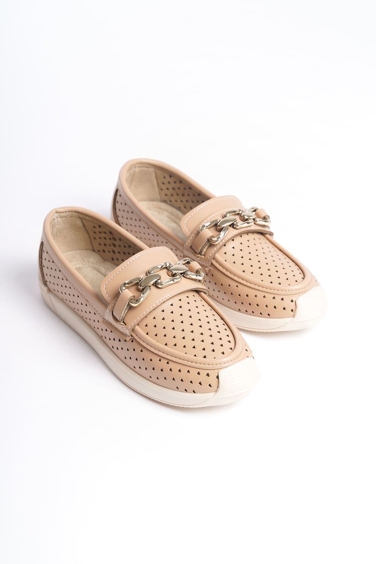 LAYLA Bağcıksız Ortopedik Rahat Taban Kalp Desenli Kadın Babet Ayakkabı CKT - Ten - Görsel 4