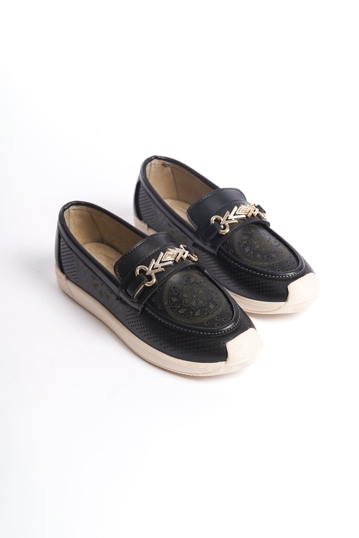 LILY Bağcıksız Ortopedik Rahat Taban Çiçek Desenli Kadın Babet Ayakkabı CKT - Siyah - Görsel 4