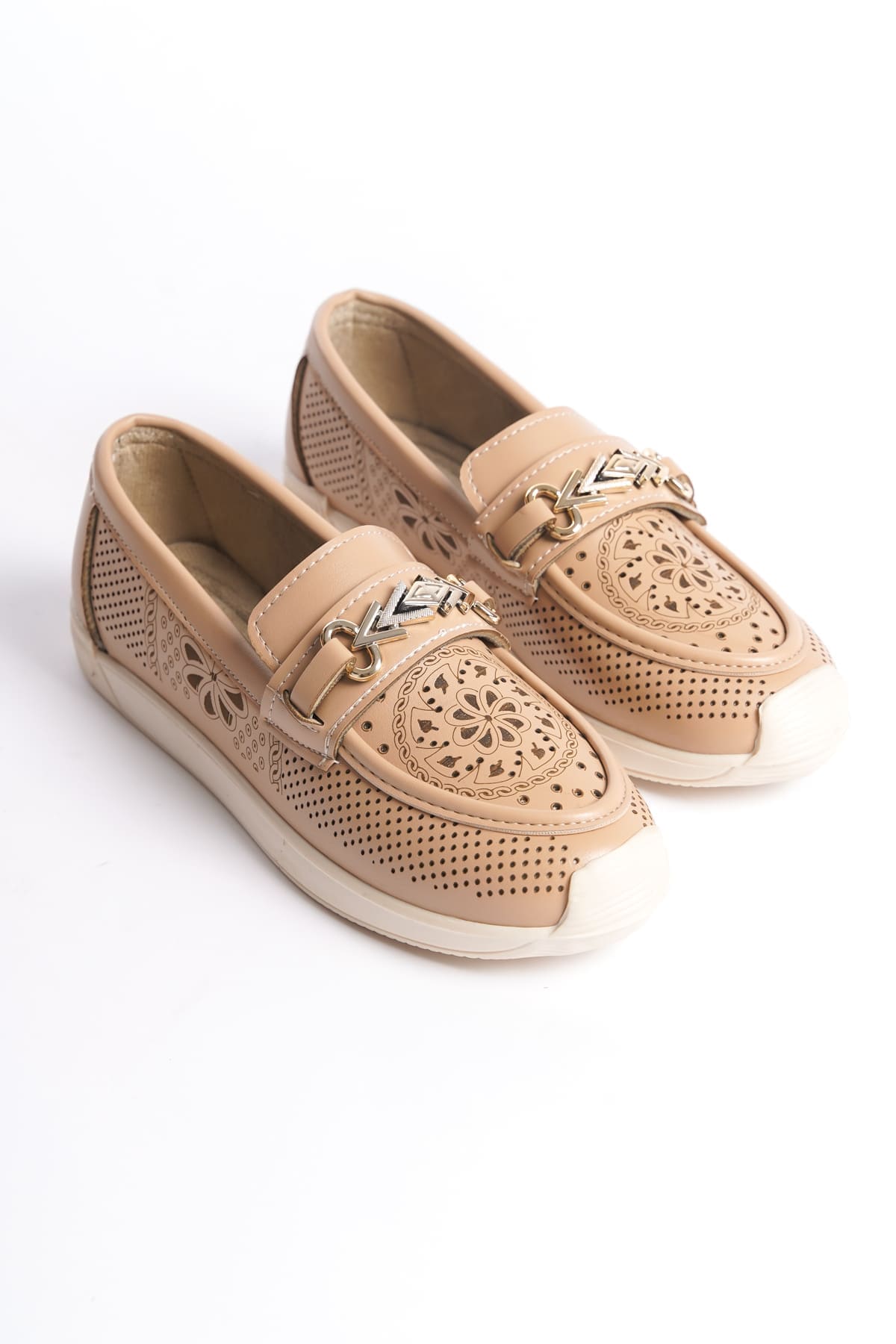 LILY Bağcıksız Ortopedik Rahat Taban Çiçek Desenli Kadın Babet Ayakkabı CKT - Ten - Görsel 4