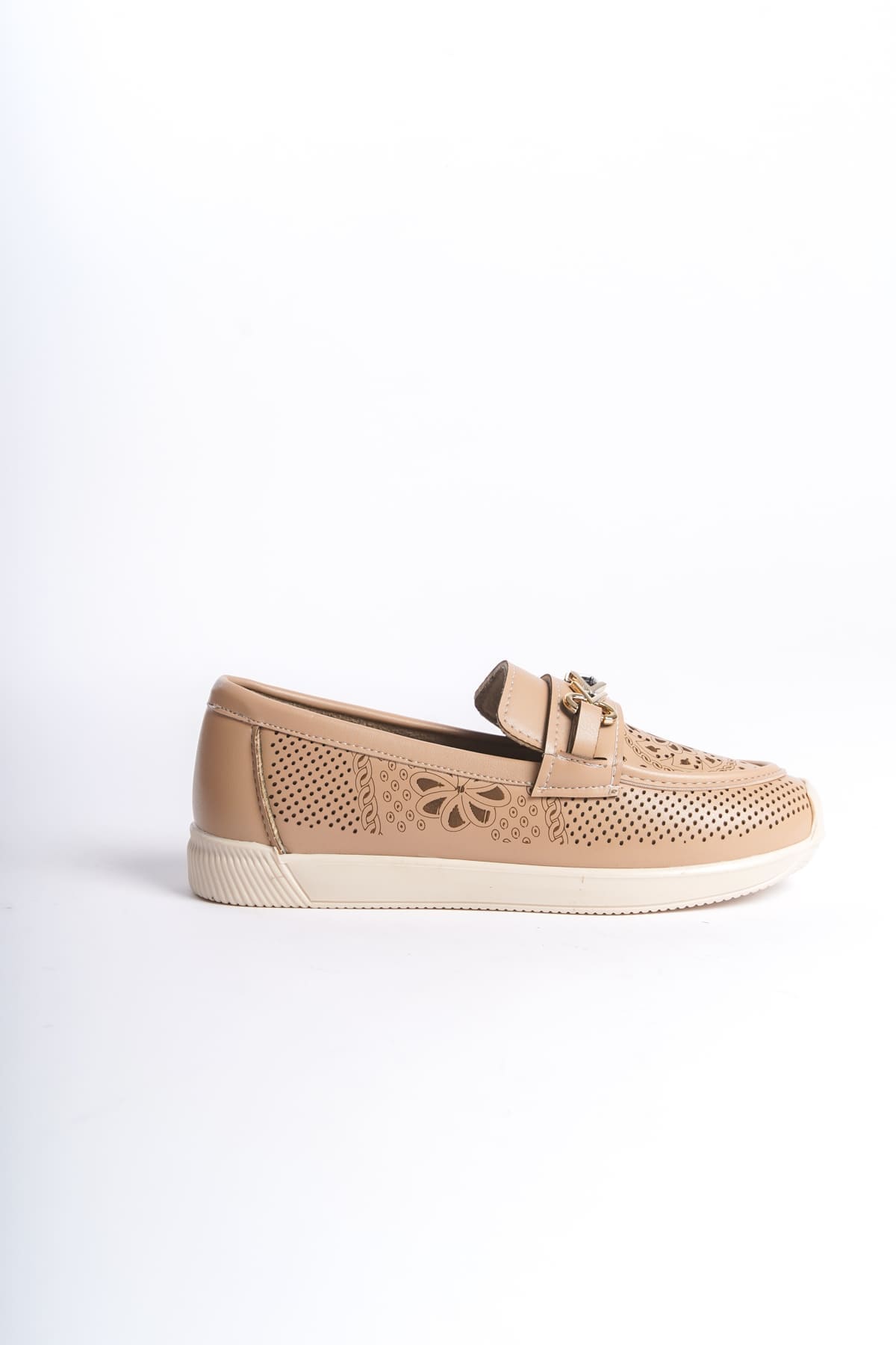 LILY Bağcıksız Ortopedik Rahat Taban Çiçek Desenli Kadın Babet Ayakkabı CKT - Ten - Görsel 6