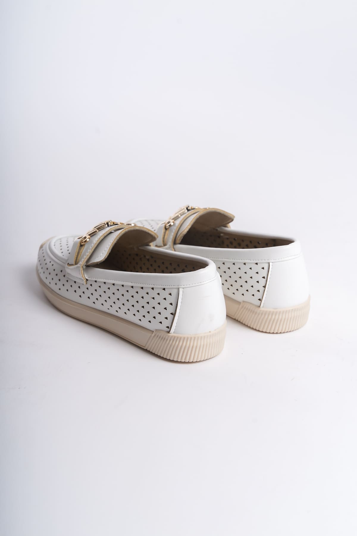 LILY Bağcıksız Ortopedik Rahat Taban Kalp Desenli Kadın Babet Ayakkabı CKT - Beyaz - Görsel 5