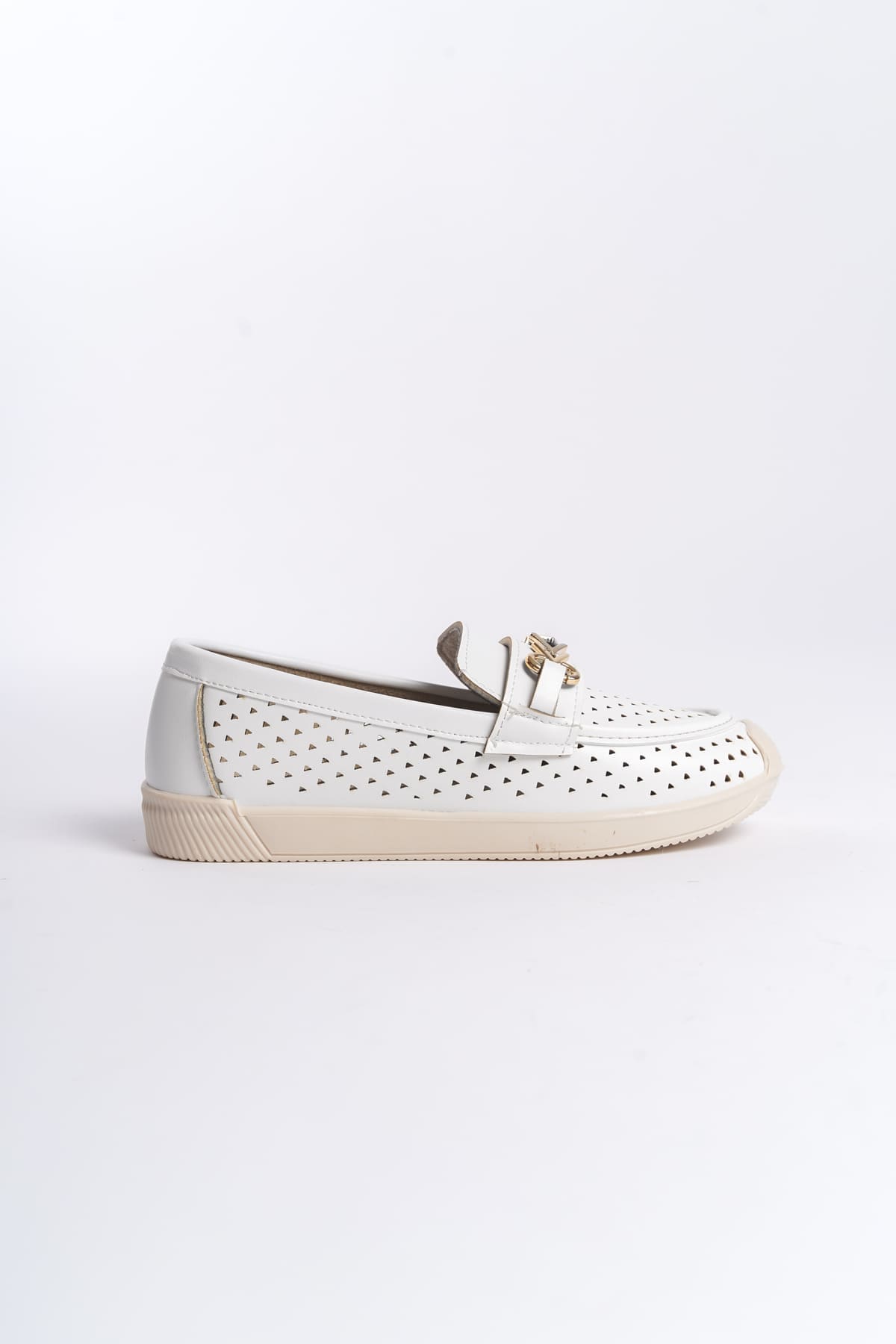 LILY Bağcıksız Ortopedik Rahat Taban Kalp Desenli Kadın Babet Ayakkabı CKT - Beyaz - Görsel 6