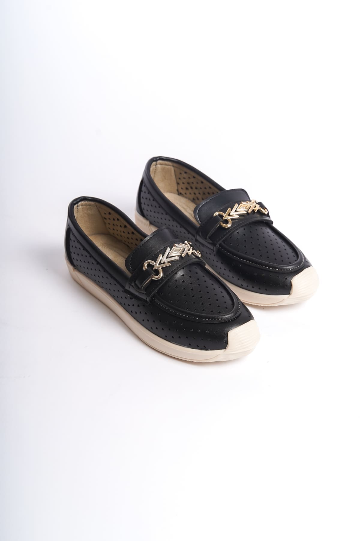 LILY Bağcıksız Ortopedik Rahat Taban Kalp Desenli Kadın Babet Ayakkabı CKT - Siyah - Görsel 4