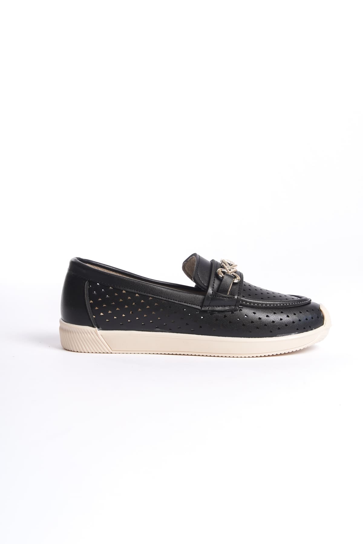 LILY Bağcıksız Ortopedik Rahat Taban Kalp Desenli Kadın Babet Ayakkabı CKT - Siyah - Görsel 6