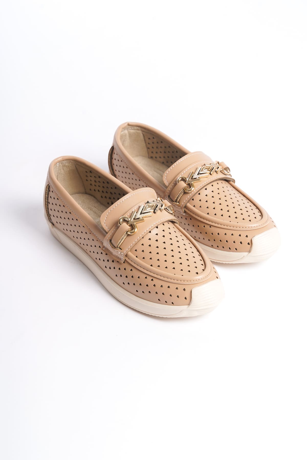 LILY Bağcıksız Ortopedik Rahat Taban Kalp Desenli Kadın Babet Ayakkabı CKT - Ten - Görsel 4